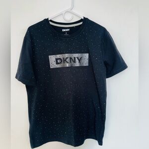 DKNY black with logo short sleeve men’s Medium T-shirt rhinestone details